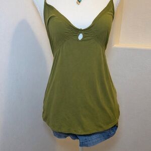 Sparkle & Fade Olive Green Ruched Keyhole Cami Tank Top Small